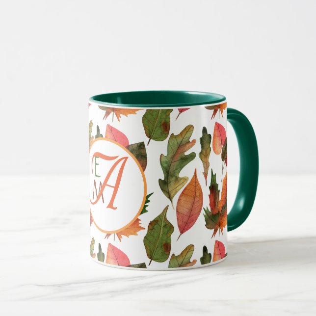Taza Hojas de Otoño Monogramadas Decoración de Otoño Na (Anverso derecho)