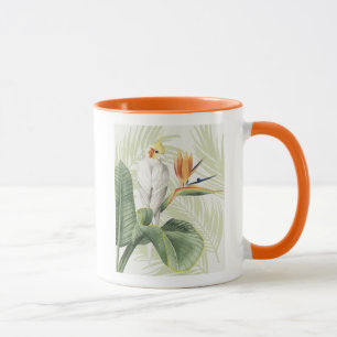 Taza Hojas de paleta con pájaro blanco