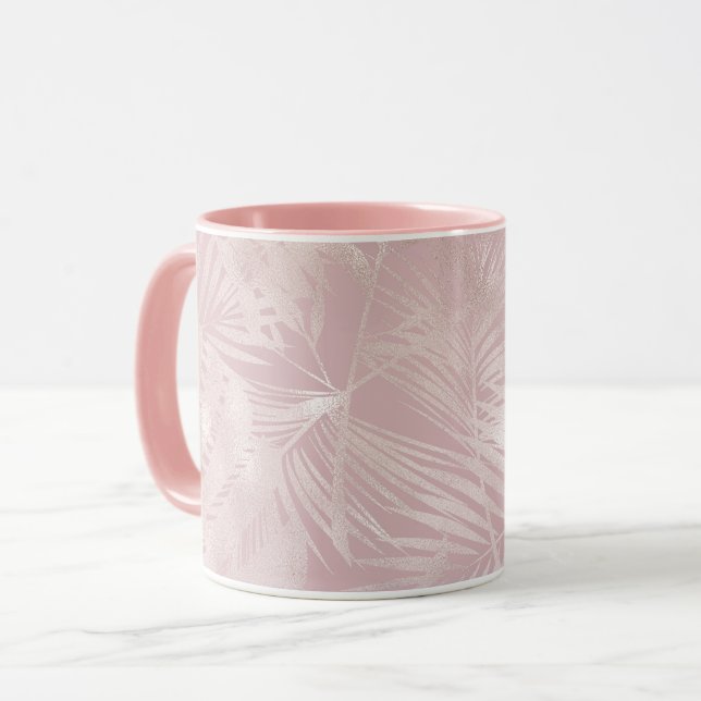 Taza Hojas de palmeras tropicales botánicas rosadas de  (Anverso izquierdo)