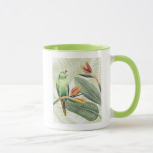 Taza Hojas de palmilla con pájaro verde