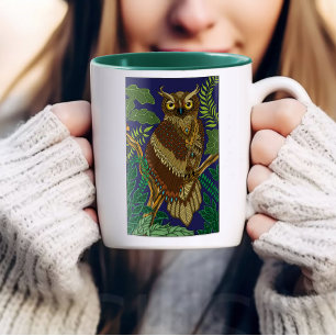 Taza Hojas del bosque verde de búho