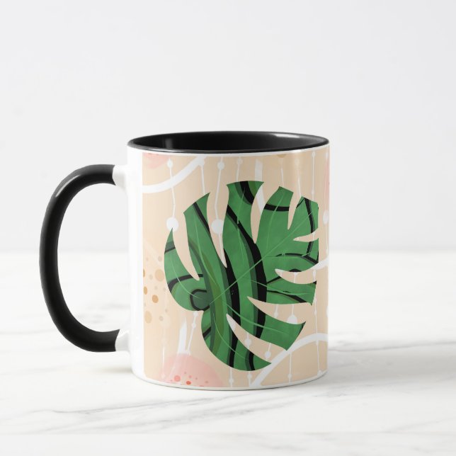 Taza hojas, monstruos, rosa, verde, tropical, palma (Izquierda)