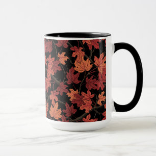 Taza Hojas rojas de arce de otoño sobre negro