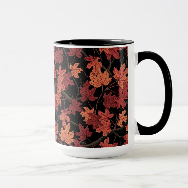 Taza Hojas rojas de arce de otoño sobre negro (Derecha)