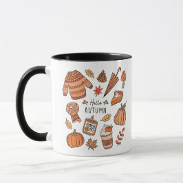 Taza Hola Autumn Mug, Fall Vibes Mug, Doodle Retro