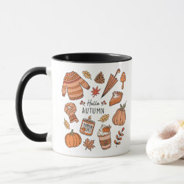 Taza Hola Autumn Mug, Fall Vibes Mug, Doodle Retro