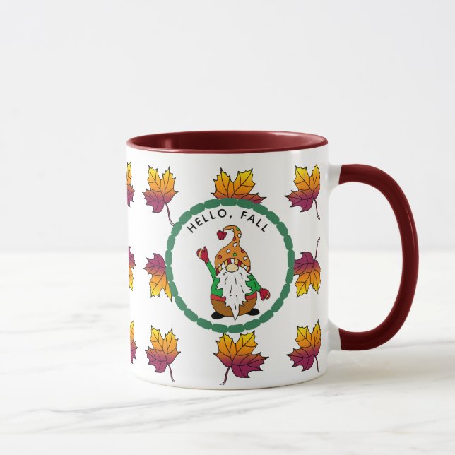 Taza Hola Caída, Personalizado Cute Autumn Gnome (Derecha)