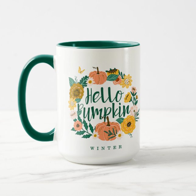 Taza Hola Calabaza Caída Flores Silvestres Mariposa Wre (Izquierda)