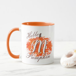 Taza Hola Calabaza Monograma Resumen Hojas de otoño
