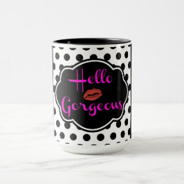 Taza Hola grandioso negro polka blanco Punto rosado cal