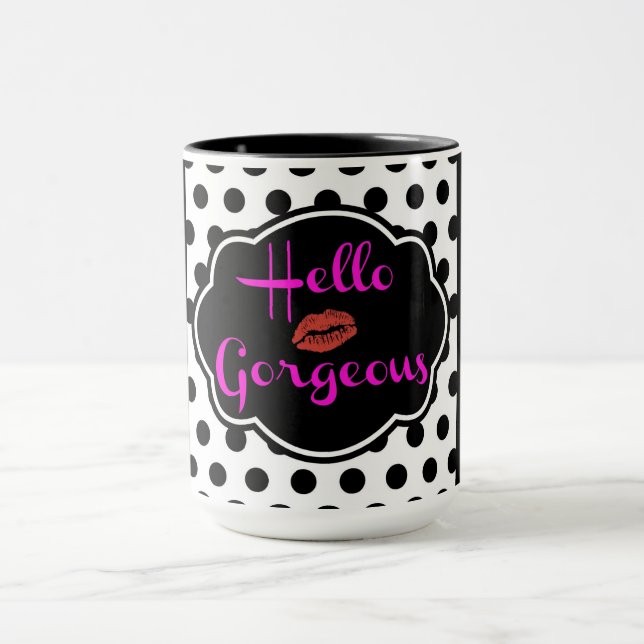 Taza Hola grandioso negro polka blanco Punto rosado cal (Centro)