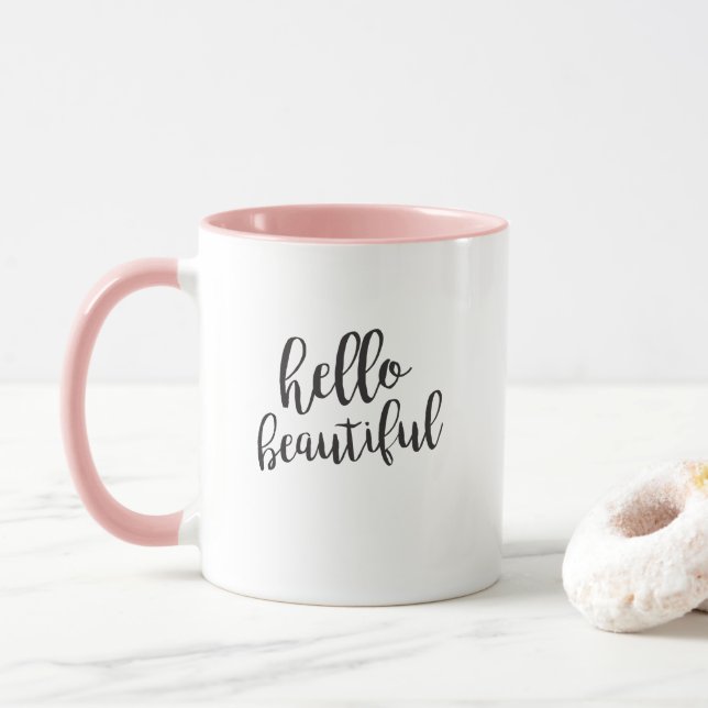Taza Hola Hermosa cita de guión café tazón (Con donut)