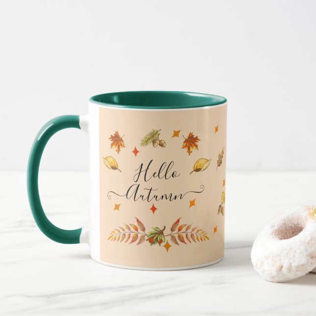 Taza Hola hojas otoño y pino (Con donut)