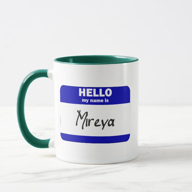 Taza Hola mi nombre es Mireya (azul) (Izquierda)