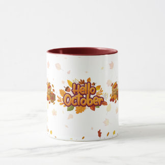 Taza Hola octubre Hojas de otoño Calabaza Estacional