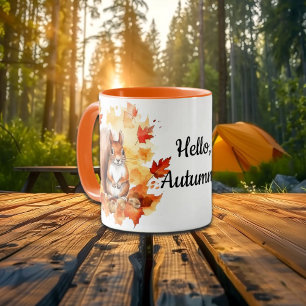 Taza Hola Otoño Cute Squirrel y Baby Fox