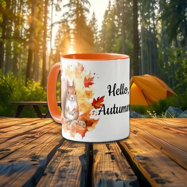 Taza Hola Otoño Cute Squirrel y Baby Fox (Subido por el creador)