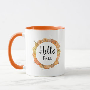 Taza Hola Otoño Diseño de Calabaza en Acuarela Cute
