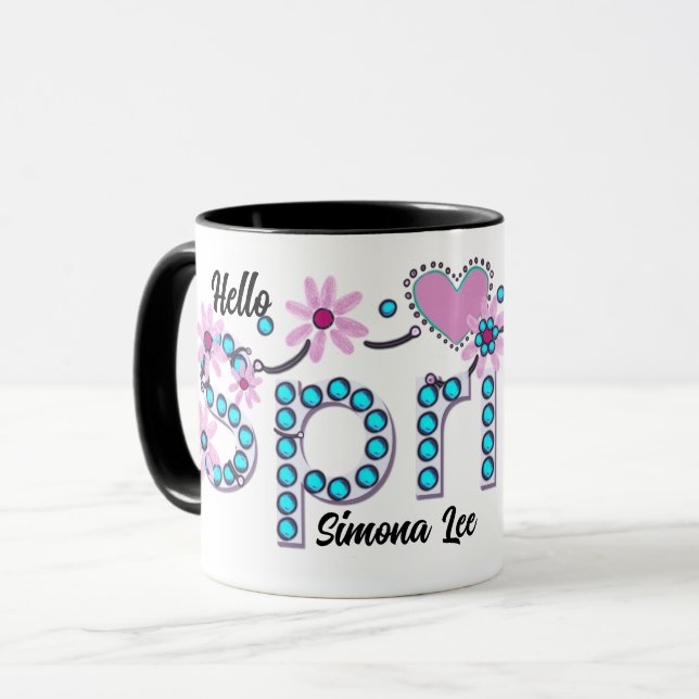 Taza Hola Primavera regalo personalizado (Anverso izquierdo)