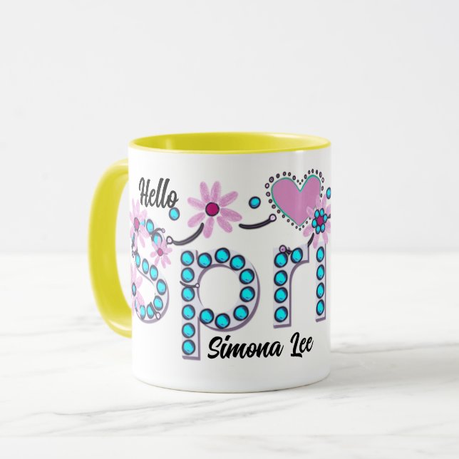 Taza Hola Primavera regalo personalizado (Anverso izquierdo)