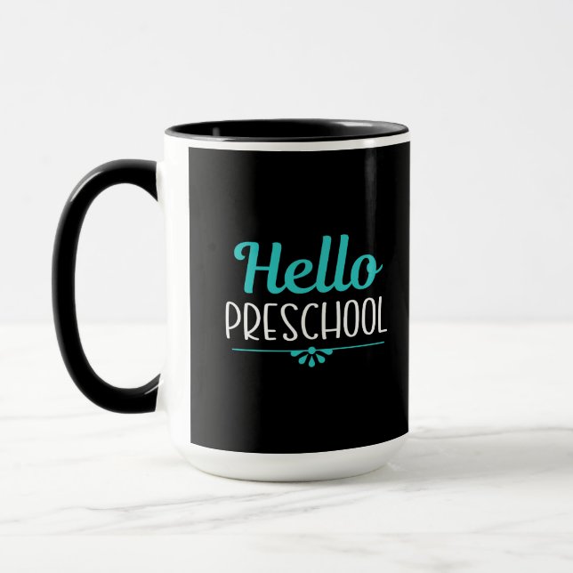 Taza Hola profesor de primer día de clase preescolar (Izquierda)