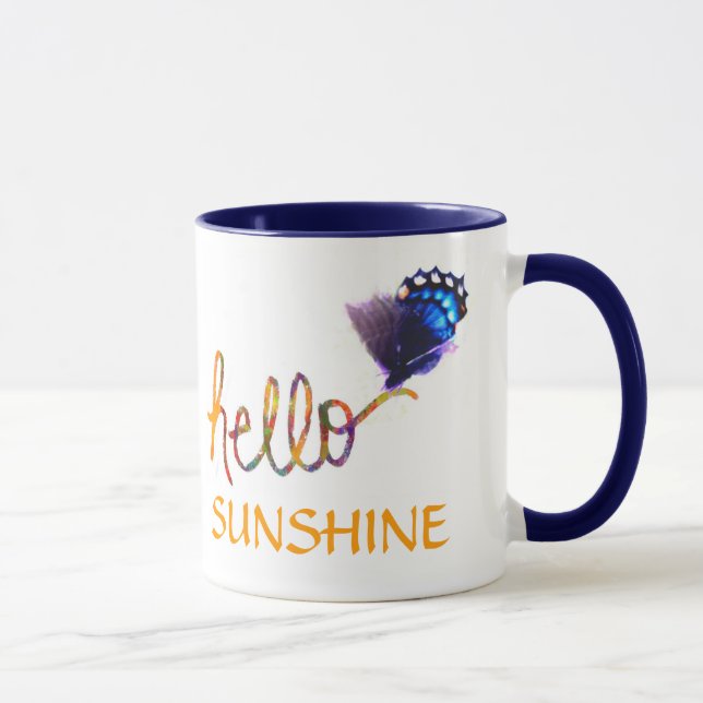 Taza hola sunshine text art y mariposa (Derecha)