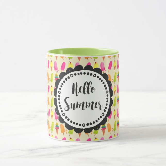 Taza Hola Typografía de verano Popsicles y helados (Centro)