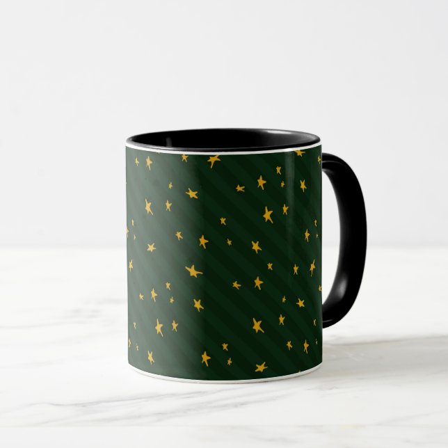 Taza Holiday Green Yellow Star Stripe Christmas (Anverso derecho)
