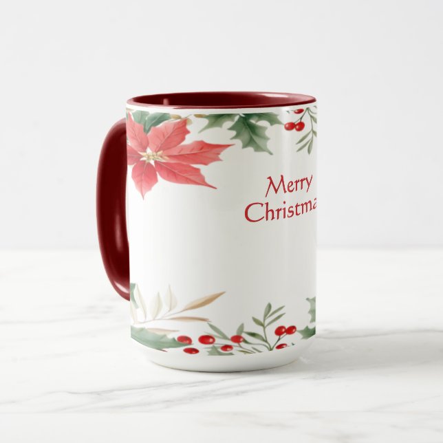 Taza Holiday Mug de Red Poinsettia Navidades (Anverso izquierdo)