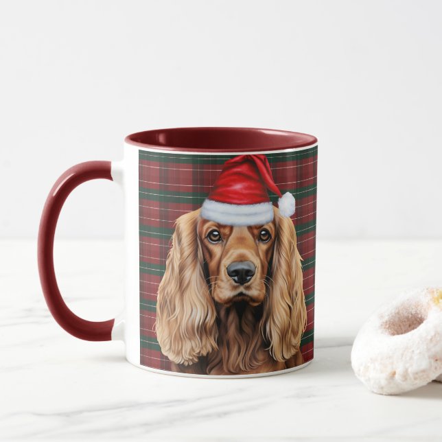 Taza Holiday Plaid Cocker Spaniel Christmas Santa Dog (Con donut)
