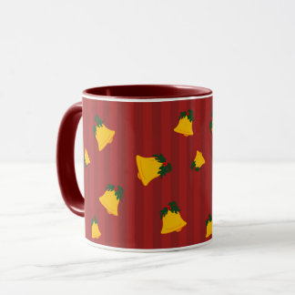 Taza Holiday Red Gold Stripe Bells Christmas