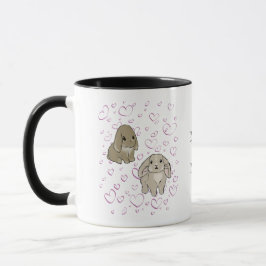 Taza Holland lop bunnies with hearts
