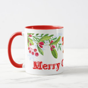 Taza Holly Branches y Feliz Navidad