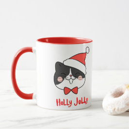 Taza Holly Jolly Cute Kawaii Santa Cat Navidades