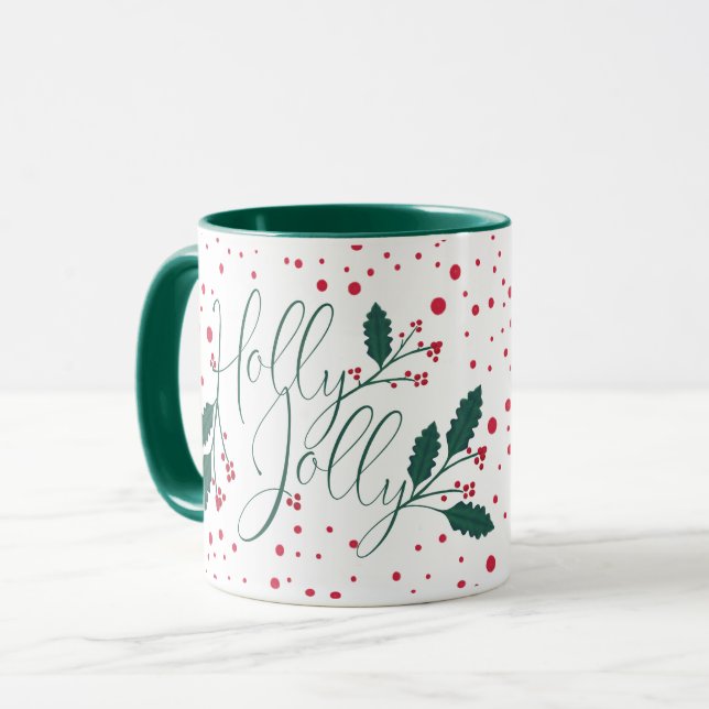 Taza Holly Jolly Green Red Berry Holly Poinsettia (Anverso izquierdo)