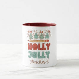 Taza Holly Jolly Teacher Retro Navidades