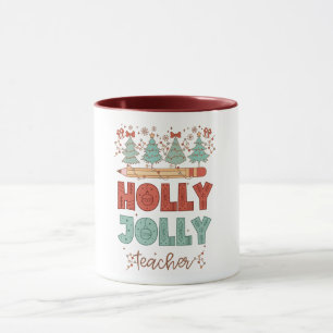 Taza Holly Jolly Teacher Retro Navidades