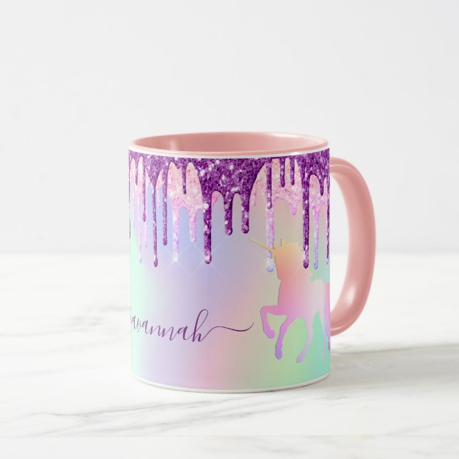 Taza Holograma monocasco rosa del arco iris purpurina d (Anverso derecho)