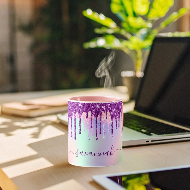 Taza Holograma monocasco rosa del arco iris purpurina d (Subido por el creador)