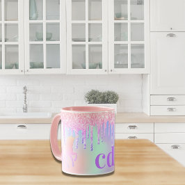 Taza Holograma monocasco rosa del arco iris purpurina d