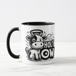 Taza Holy Cow Cute Angel Cow Mug – Funny Black & White 