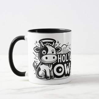 Taza Holy Cow Cute Angel Cow Mug – Funny Black & White