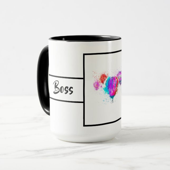 Taza Hombre blanco moderno Lady Balloon Ringer 15oz (Anverso izquierdo)