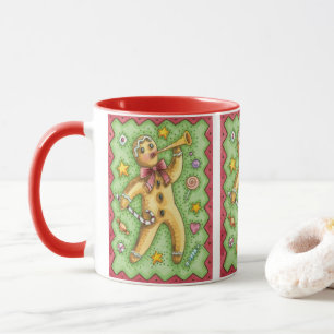 Taza Hombre de jengibre adorable soplando una corneta,