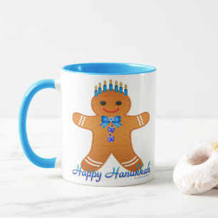 Taza Hombre de jengibre de Judaica Hanukkah Menorá