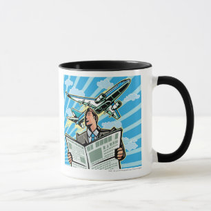 Taza Hombre de negocios con el periódico y el aeroplan