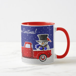 Taza Hombre de nieve en camioneta roja y granja