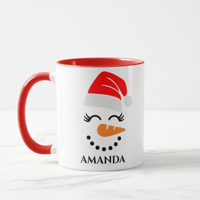 Taza Hombre de nieve navidad personalizado con nombre p (Izquierda)