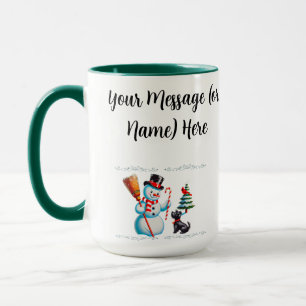 Taza Hombre De Nieve Retro, Perro Cuto, Cardenal Rojo Y