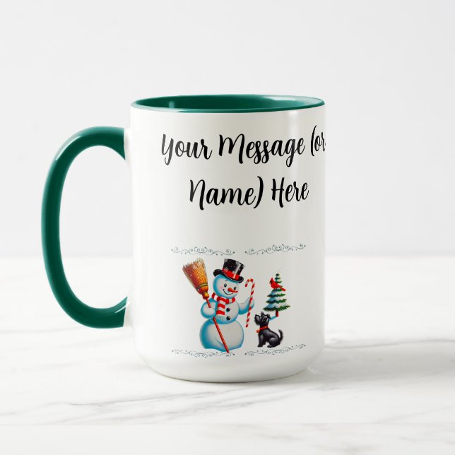 Taza Hombre De Nieve Retro, Perro Cuto, Cardenal Rojo Y (Izquierda)